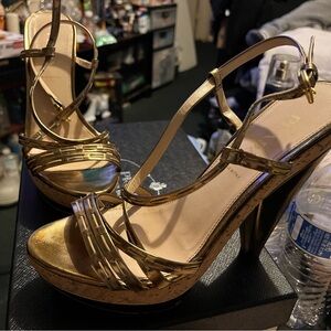 VINTAGE Bronze Prada Cork strap heels